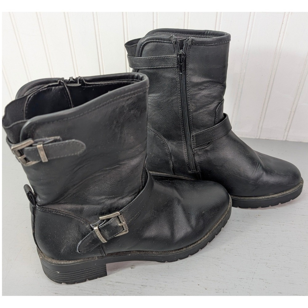 ASOS Boots Women's Size 6W Black Platform Biker Chunky Lug Moto Grunge Leather